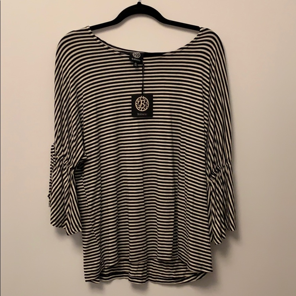 NWT Bobeau Black Striped Open Sleeve Top M